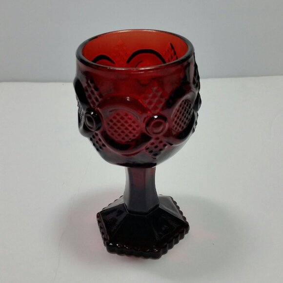 Avon 1876 Cape Cod Ruby Red Decanter and 5 Wine Goblet Set Sherry Cordial - Picture 7 of 10